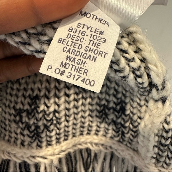 MOTHER Belted Short Cardigan Alpaca Blend Fringe Ivory Navy Blue S NWOT - Picture 11 of 11